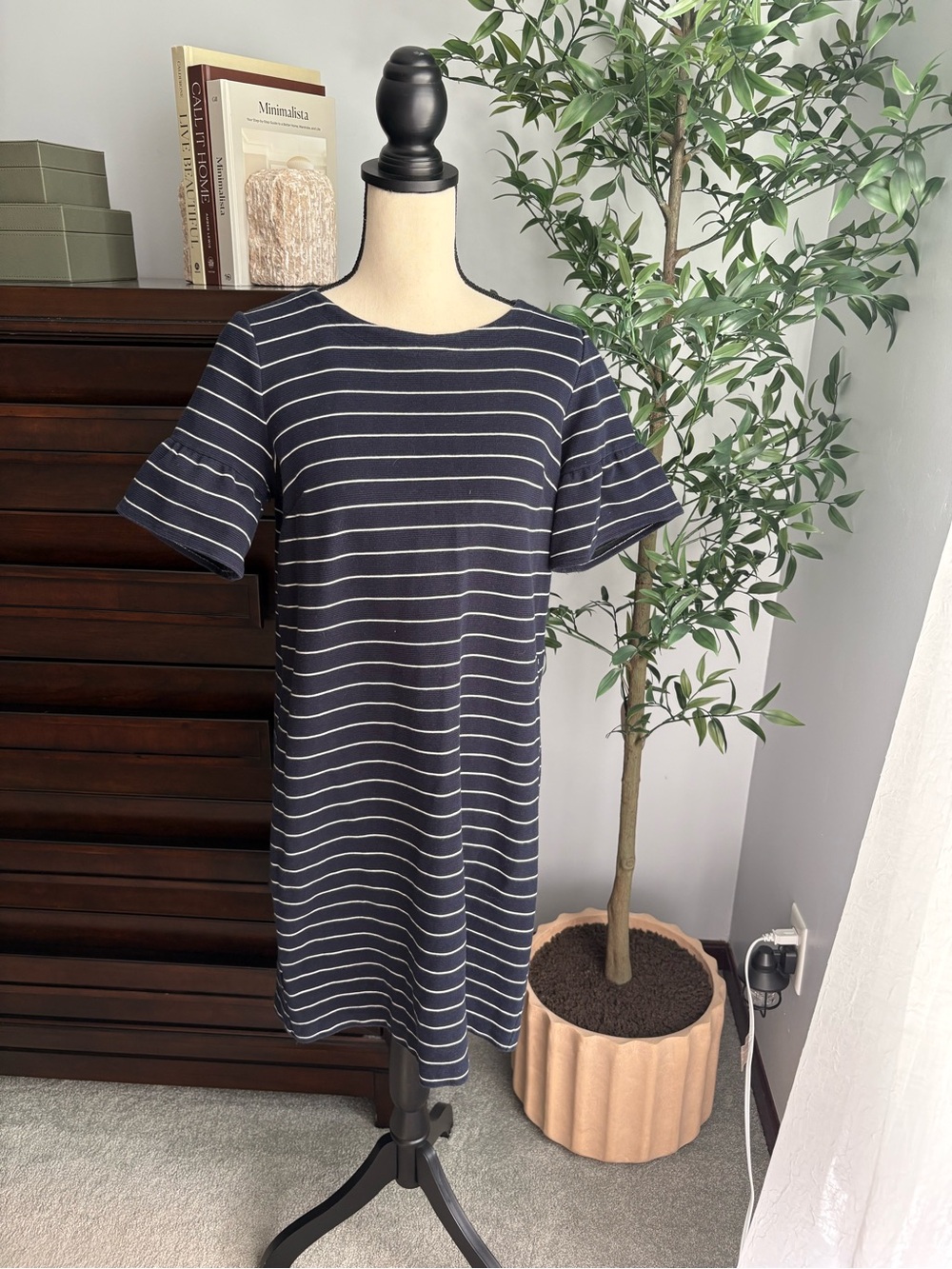 Striped Navy and White Short Sleeve Loft Dress